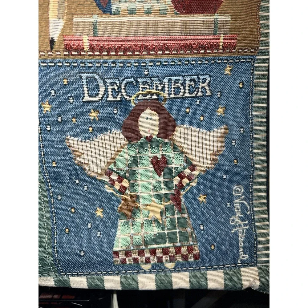 Vintage Heartland 12 Month Seasons Tapestry Wall Hanging w/ Wood Rod